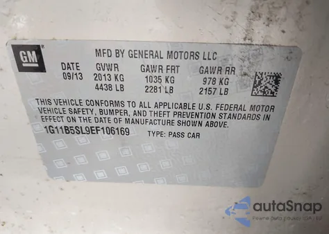 2014 Chevrolet Malibu 1Ls z USA, uszkodzony, nr VIN 1G11B5SL9EF106169